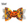 Cute Halloween Hair Accessories Glitter Bow Clips for Kids Baby Girls, Double Layer Party Dress Up Supplies Ghost/Pumpkin/Eyeball Bowtie Pins