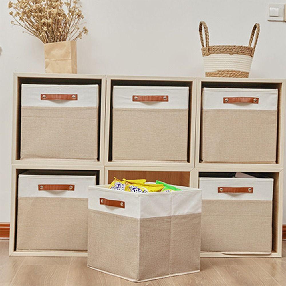 Large Capacity Linen Fabric Storage Basket Side Handles Toys Sorting Box Desktop