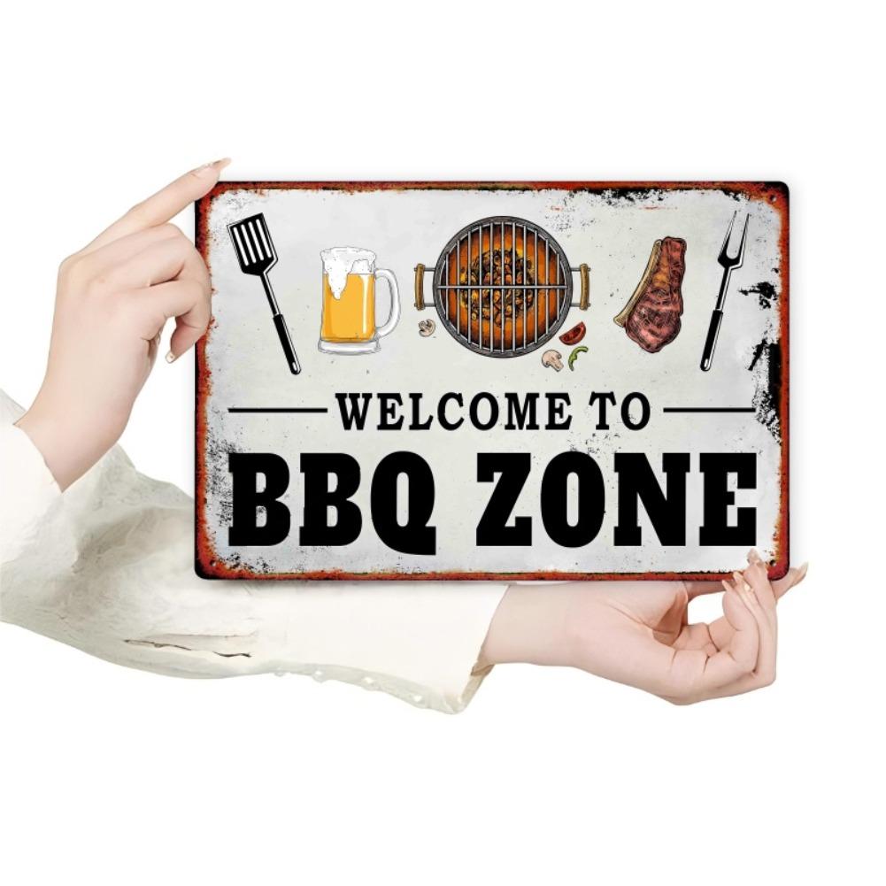 1 pz Placca Metallica Zona Barbecue Retrò – Latta Vintage da Parete con Illustrazione Grill Master, Perfetta per Decorazione Casa Interni ed Esterni