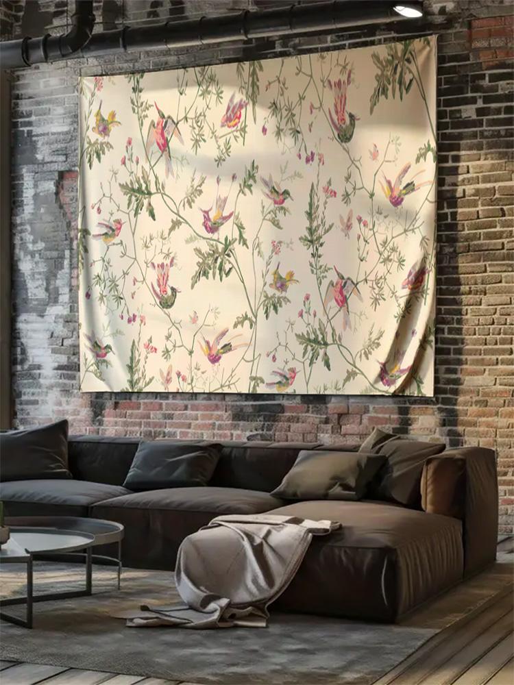 Floral Birds Pattern Wall Tapestry Machine Washable All Season Decor Art Print Nature Botanical Design Home Durable materials