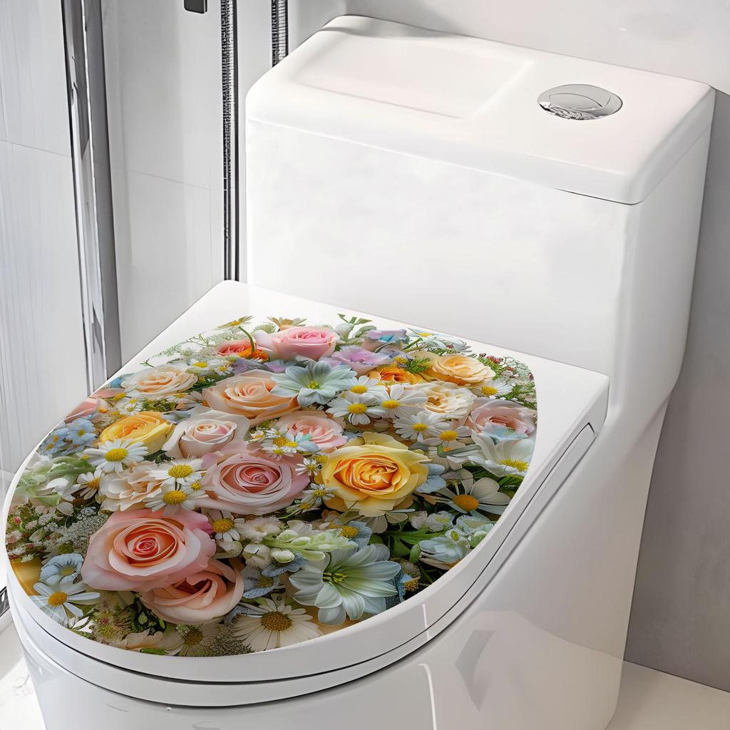 Flower Pattern Bathroom Toilet Seat Decorative Stickers Self-adhesive Waterproof Bathroom Creative Stickers