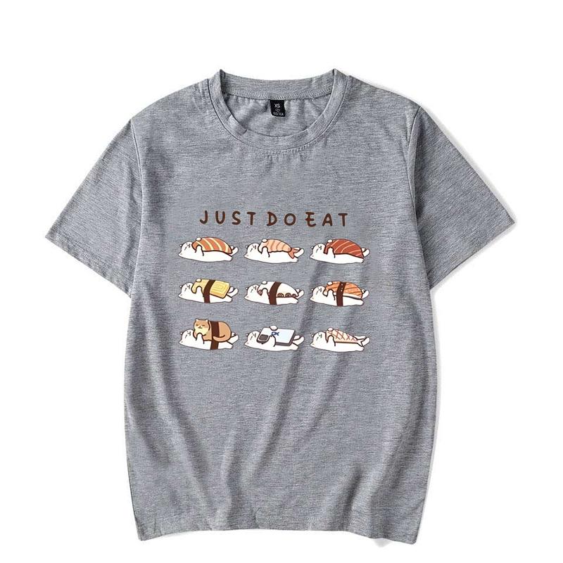 Vtipná kočka Shushi Grafická trička Roztomilé kreslené potištěné tričko Volné unisex Kulatý výstřih Dámské oblečení Streetwear