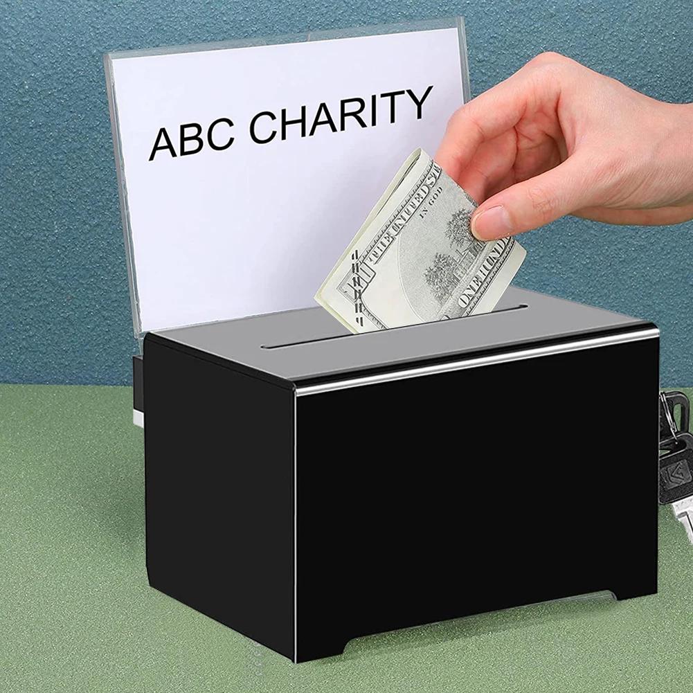 Box Clear Donation Storage Jar Suggestion Trading Lock Ballot Raffle Acrylic Money Ticket Container Tip Fundraising Collection