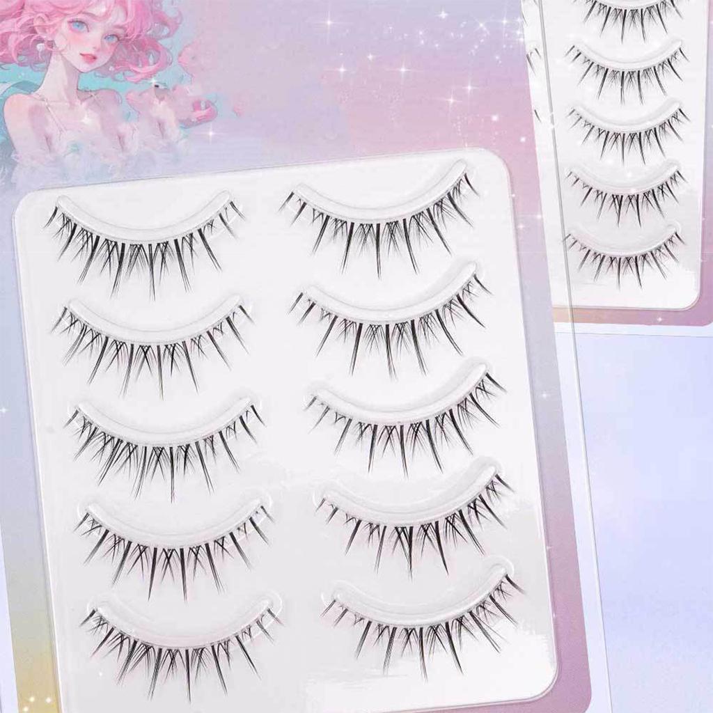 Manga Transparent Band False Eyelashes 5 Pairs Natural Look for Wedding Makeup Daily Wear
