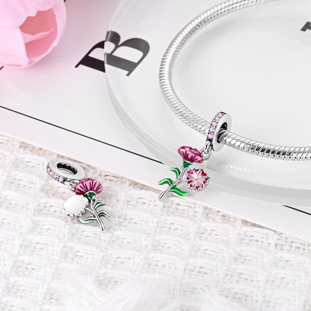 Copper Plated Charms Beads Heart Shape Balloon Carnation Pendant For Woman Fit Original Bracelet Jewelry Making