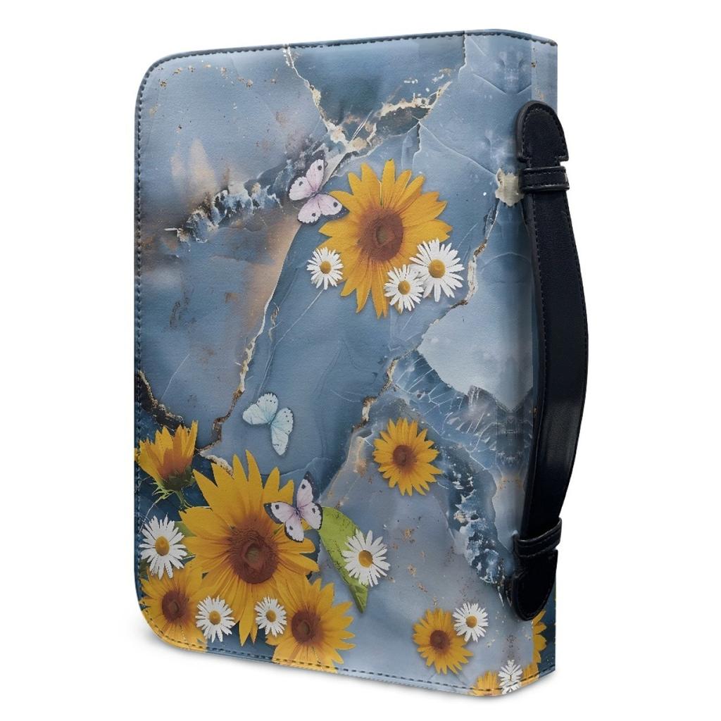 Sunflower Printing Portable Storage Pu Material Book Case Portable Book Bag