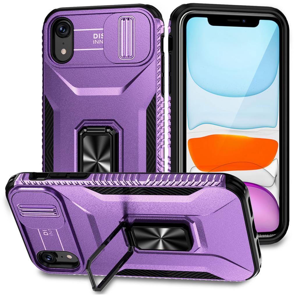 For iPhone XR Case TPU+PC Ring Kickstand Phone Cover Support Magnetic Car Mount -  Black