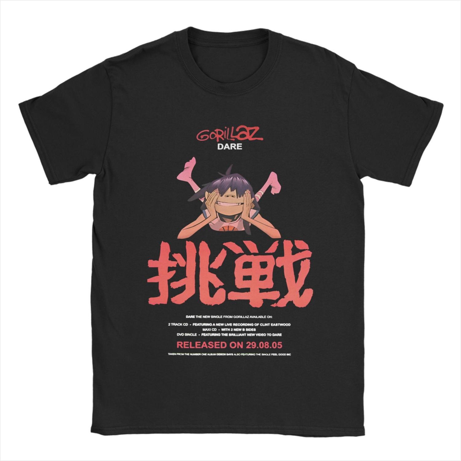 

Трендовая футболка из чистого хлопка с принтом Gorillaz для мужчин, летняя, забавная, с круглым вырезом, в стиле хип-хоп, оверсайз, одежда S