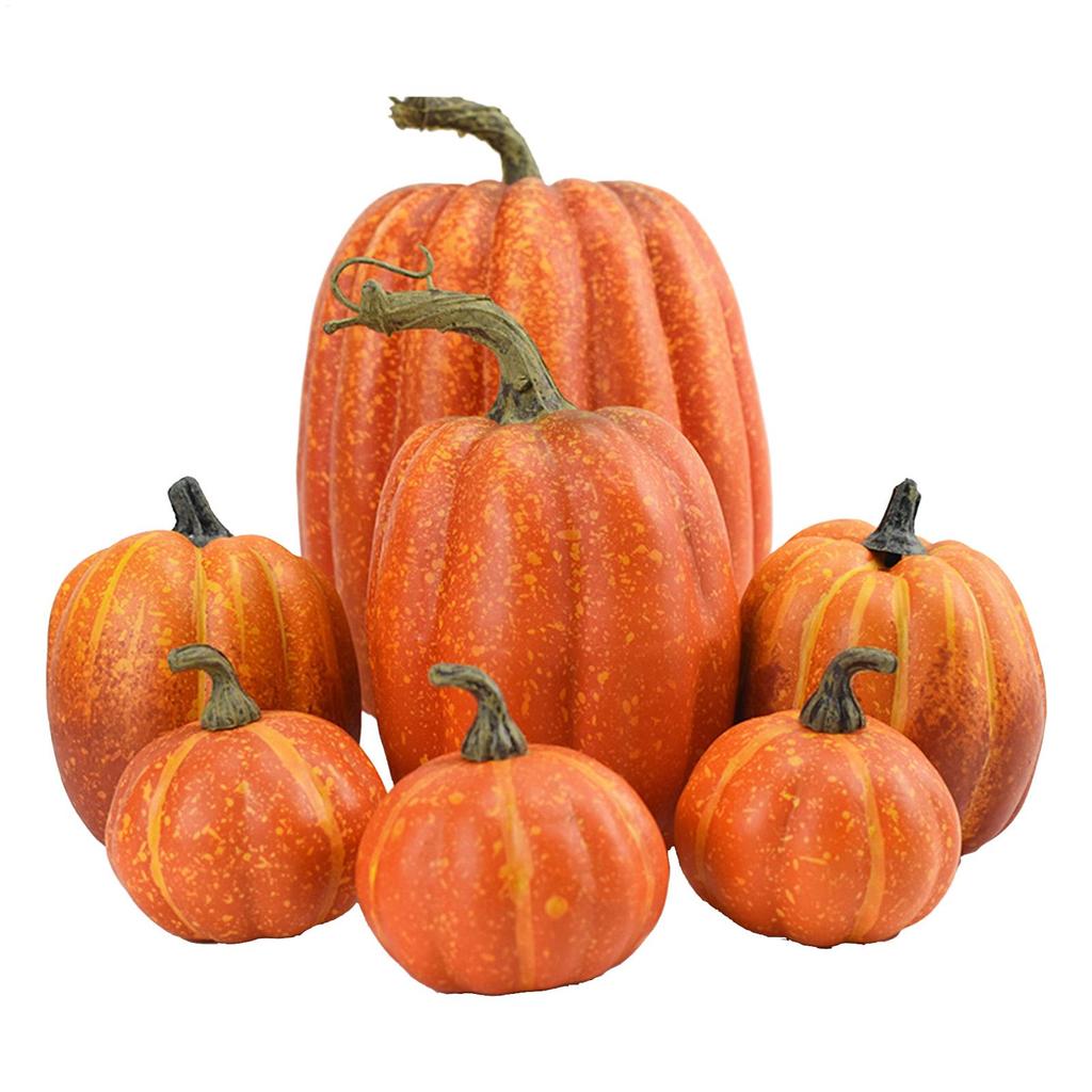 7pcs Assorted Size Orange Pumpkins Realistic Large Pumpkins Artificial Pumpkins Set for Halloween Thanksgiving