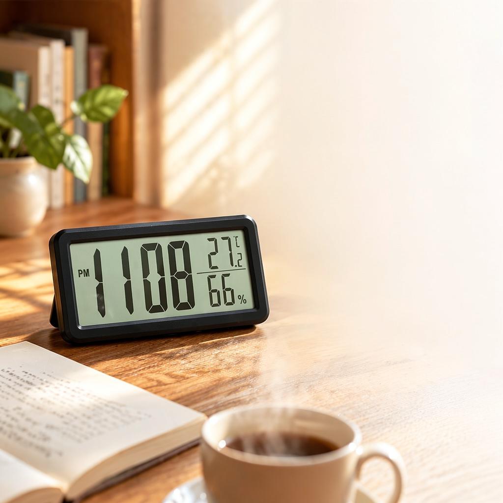 Minimalist LED Digital Clock Temperature Humidity Monitor Magnetic Wall Mounted Desk Tabletop Home Office Kitchen Tool