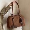Boston Style Handbag Small Pu With Seaming Details For Work Or Casual