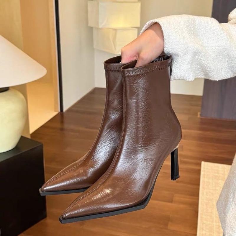 Fashion Pointed Toe Booties Women 2025 New Women's Boots European and American Stiletto Short-heeled High-heeled Shoes Fashion