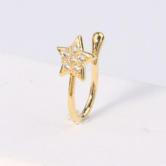 Classic Gold U-Shaped Rhinestone Non-Piercing Nose Ring: Butterfly, Moon, Crown, Heart Styles