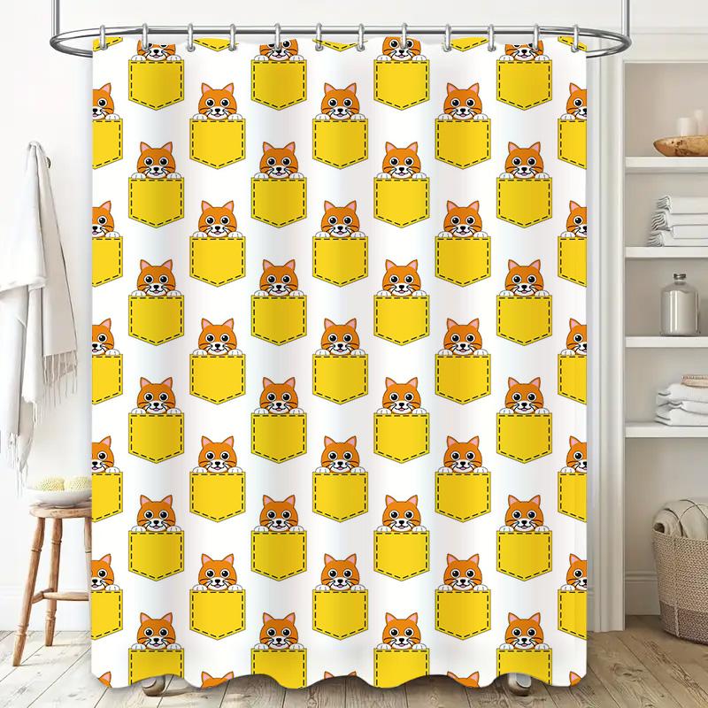 Animal Pocket Print Shower Curtain Set Decorate Your Bathroom With This Adorable Cartoon Dog Design Made From Durable Polyester