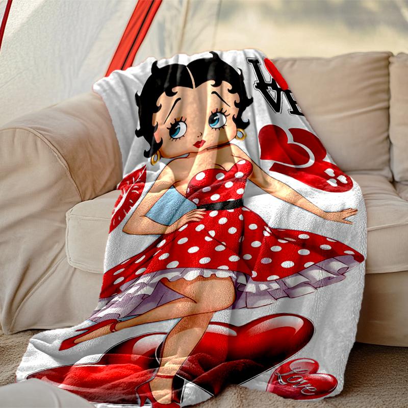 1pc Betty Boop Blanket, Home Printed Throw Blanket - Soft Blanket Gift for Family, Washable Sofa Bed Blanket