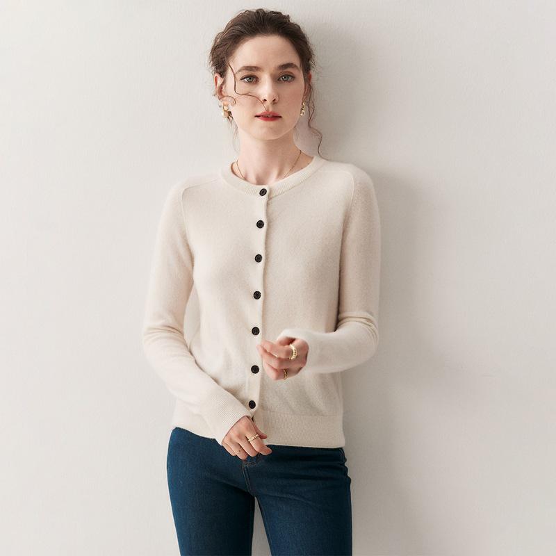 Women's Cashmere Baby Lambswool Cardigan - Round Neck, Short, Loose Fit Sweater for Autumn/Winter.