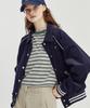 Between A And B Floral Quilted Corduroy Varsity Jacket [Navy]