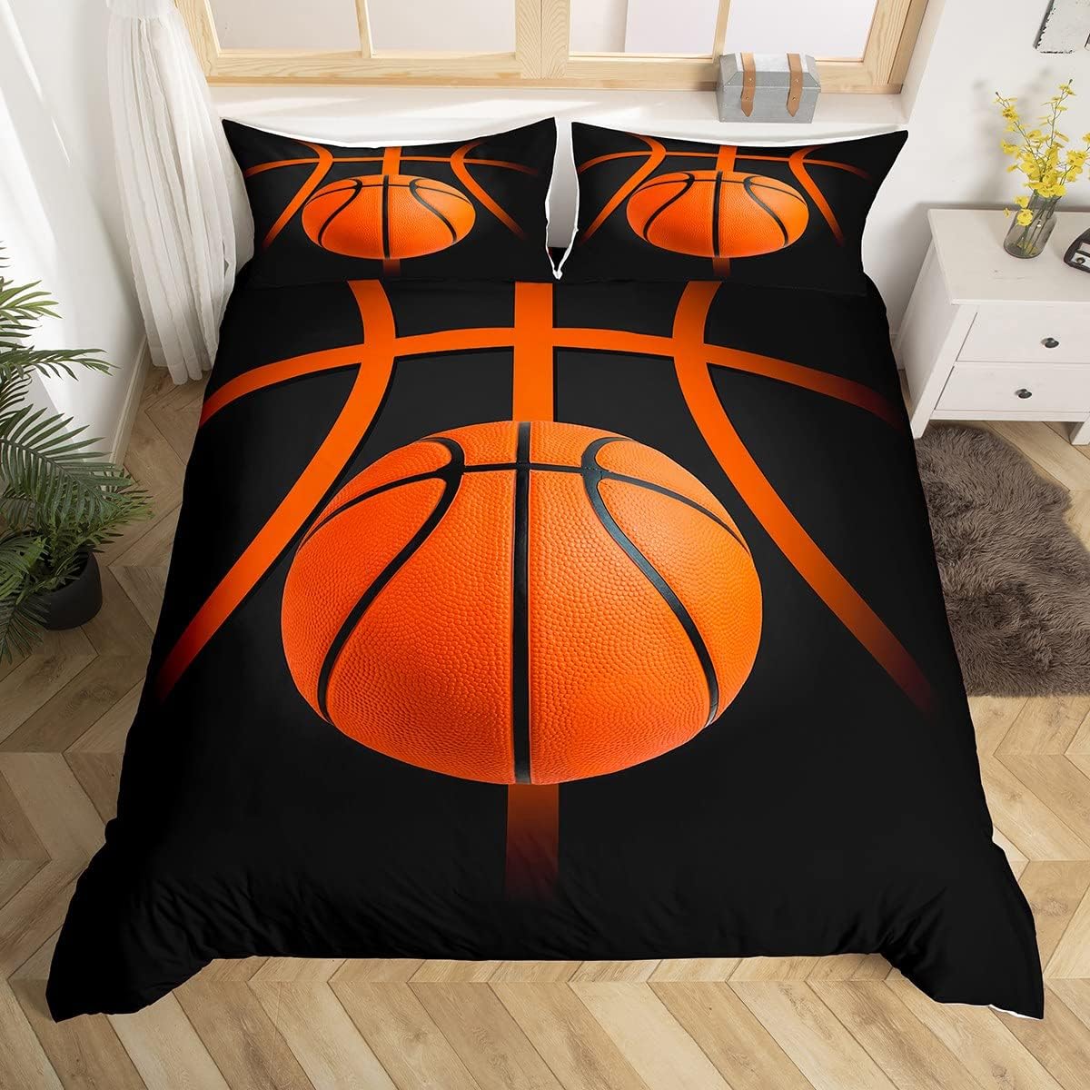 

Comforter Basketball Ball Sport Theme Basketball Court Bedding Set Twin Queen Basketball For Boys Girls Room Decor Comforter (quilt)-EU Single(135*200cm)3pcs
