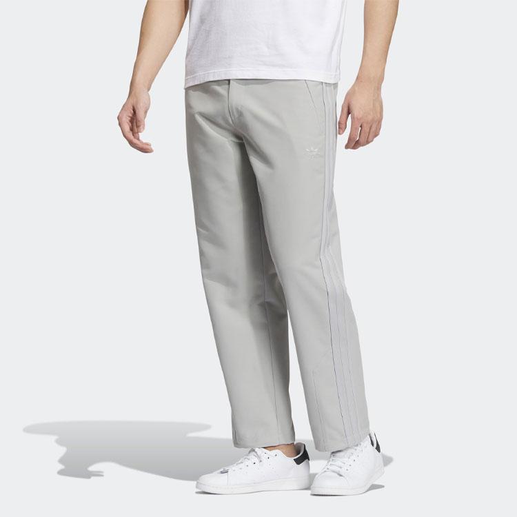 Adidas Originals Retro Logo Embroidered Striped Wide-Leg Sports Pants Men Bottoms Metallic-Gray IK3704
