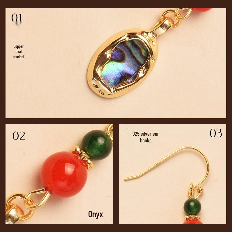 925 Sterling Silber Retro Hängeohrringe mit Abalone-Muschel & Achat - Perfektes Geschenk für Freundin, Chinesischer Stil für Qipao