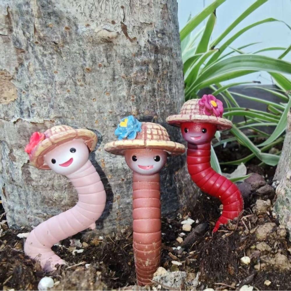 3PCS/SET Resin Earthworm Flowerpot Decoration Realistic Earthworm Ornaments Succulent Plants