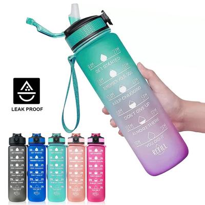 1000ml Wasserbecher Lebensmittelqualität Auslaufsicher Große Kapazität mit Zeitmarkierung Lanyard-Design Staubdicht Motivierend Sport