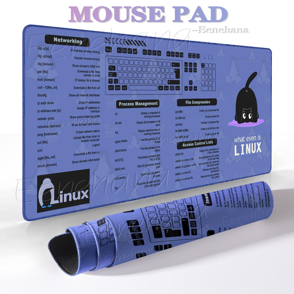 LINUX Shortcut for Unix Programmer Pad Gaming XXL Nonslip Laptop Cute Cats Cartoon Desk Mats Keyboard Accessories Student Gifts