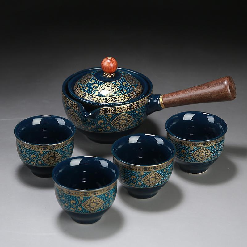 Rotating Ceramic Kung Fu Tea Set with Side Handle Filter Pot