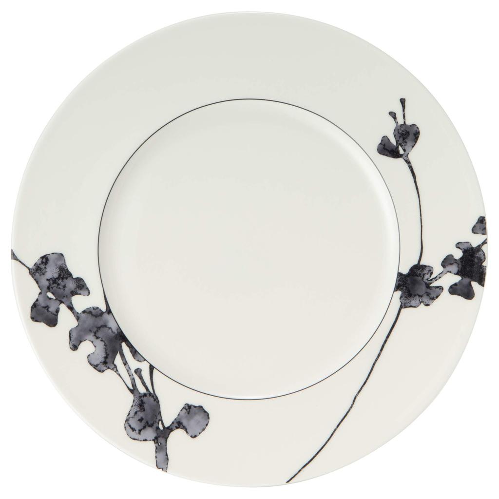 NARUMI Black Plant Print Plate, 23cm, Black, Plant Pattern, Stylish Meat Plate, Microwave Safe, Made in Japan, 51230-5514