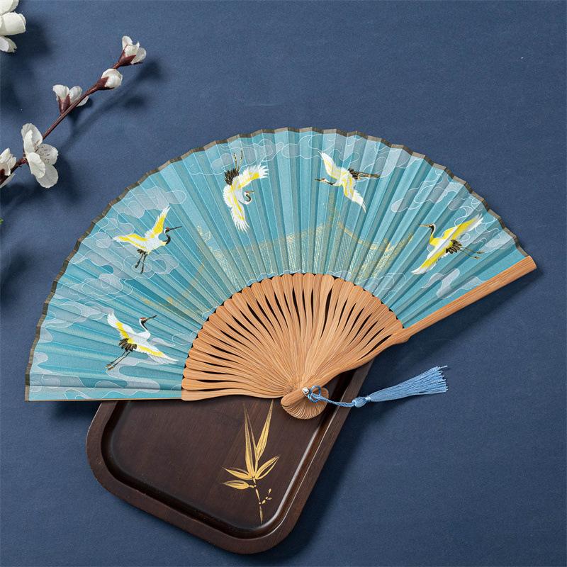 Fan Ancient Style Folding Fan Bamboo Folding Female Fan Chinese Style Hanfu Qipao Dance Fan Portable Small Fan