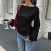 New Color-block Trendy Casual Versatile Fitted Boat-neck Personalized Street-style Wide-sleeved Top T-shirt