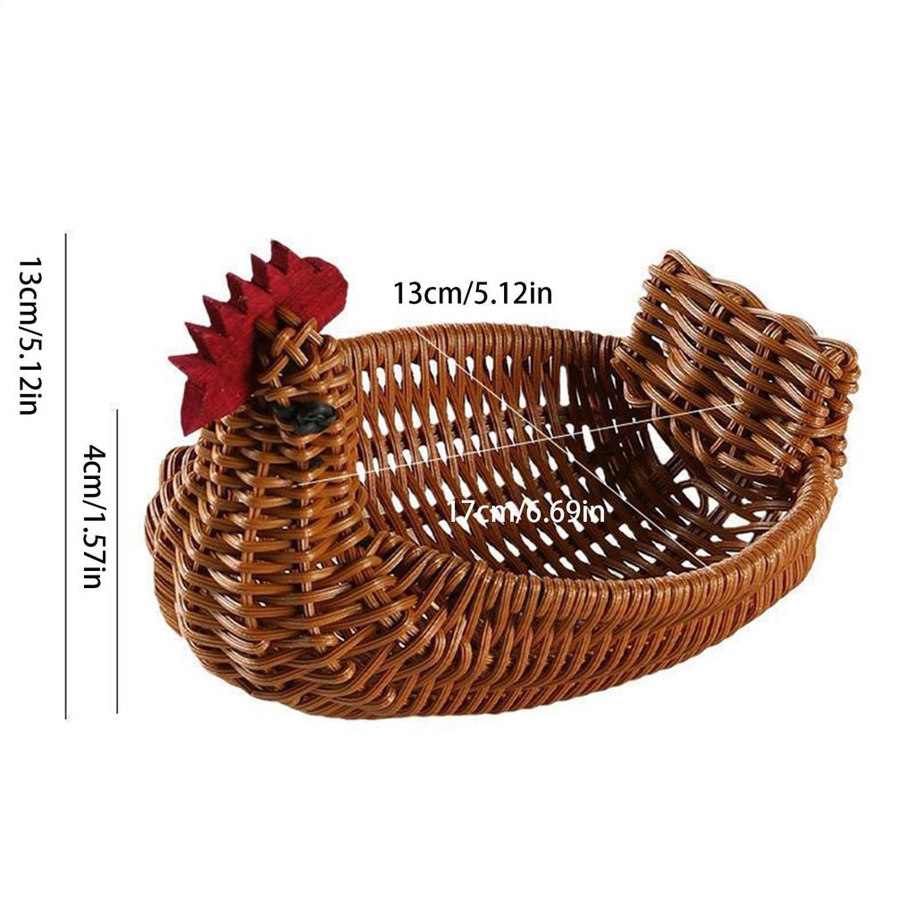 Rattan Woven Fruit Basket Cute Shape Fruit Bowls Tray Vegetable Snack Basket Chicken Shaped Woven Fruit Storage Basket