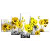 Abstract Yellow Poppy Flowers 5 Piece Five Panel Wall Canvas Print Modern Art Poster Picture Home Decor Gift For Him For Her