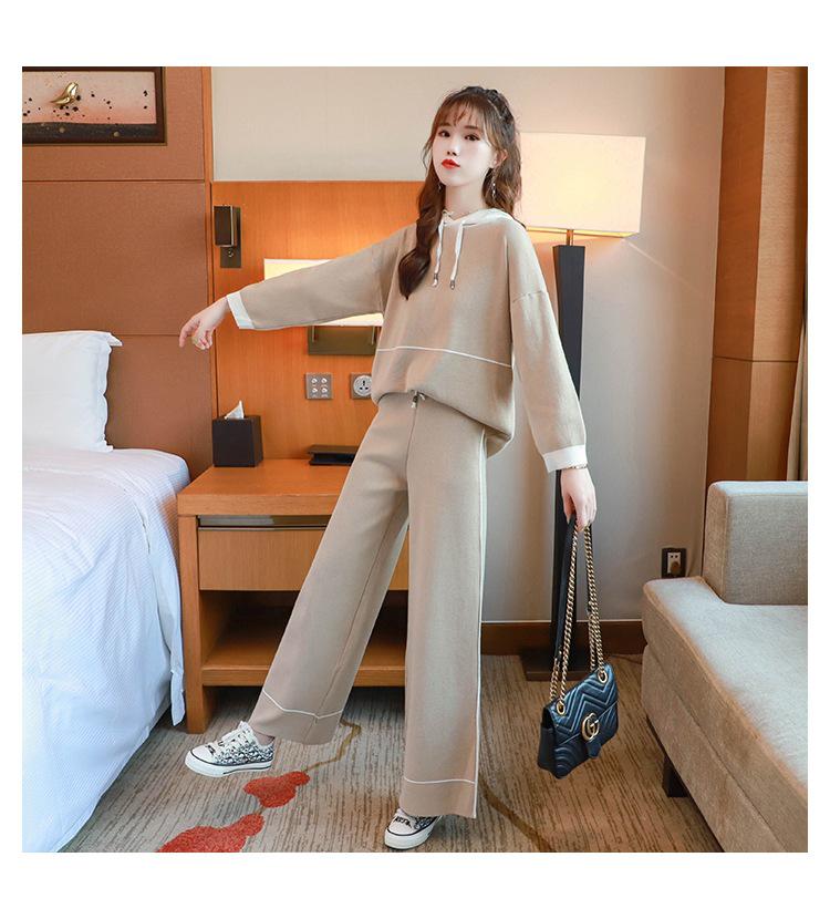 Autumn 2023 Women's Stylish Hooded Sweatshirt and Wide-Leg Pants Set