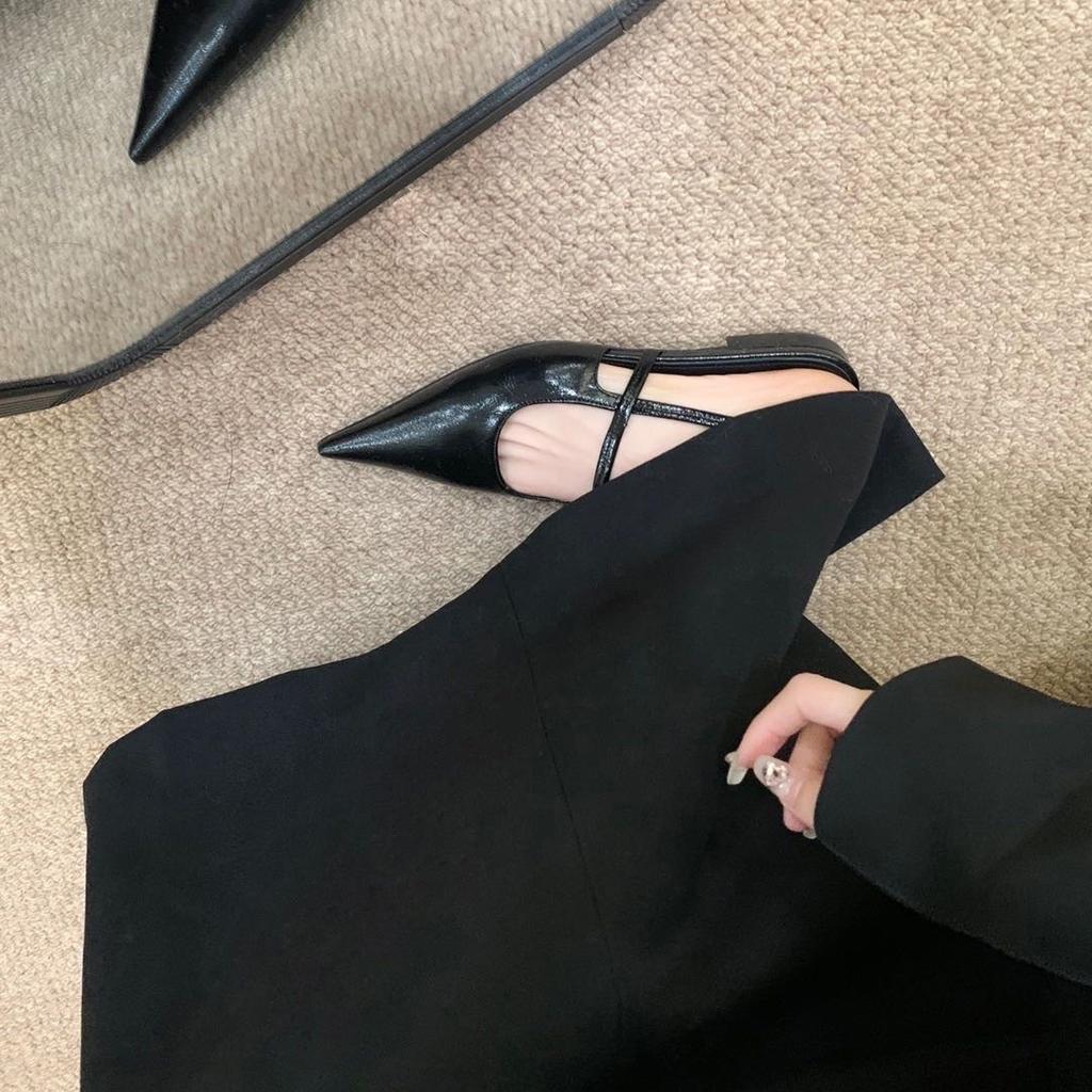 Cowhide Version~ Genuine Leather Pointed Single Shoes Women's New High Heels Ol Empty Flats After Commuting Bag Head Sandals