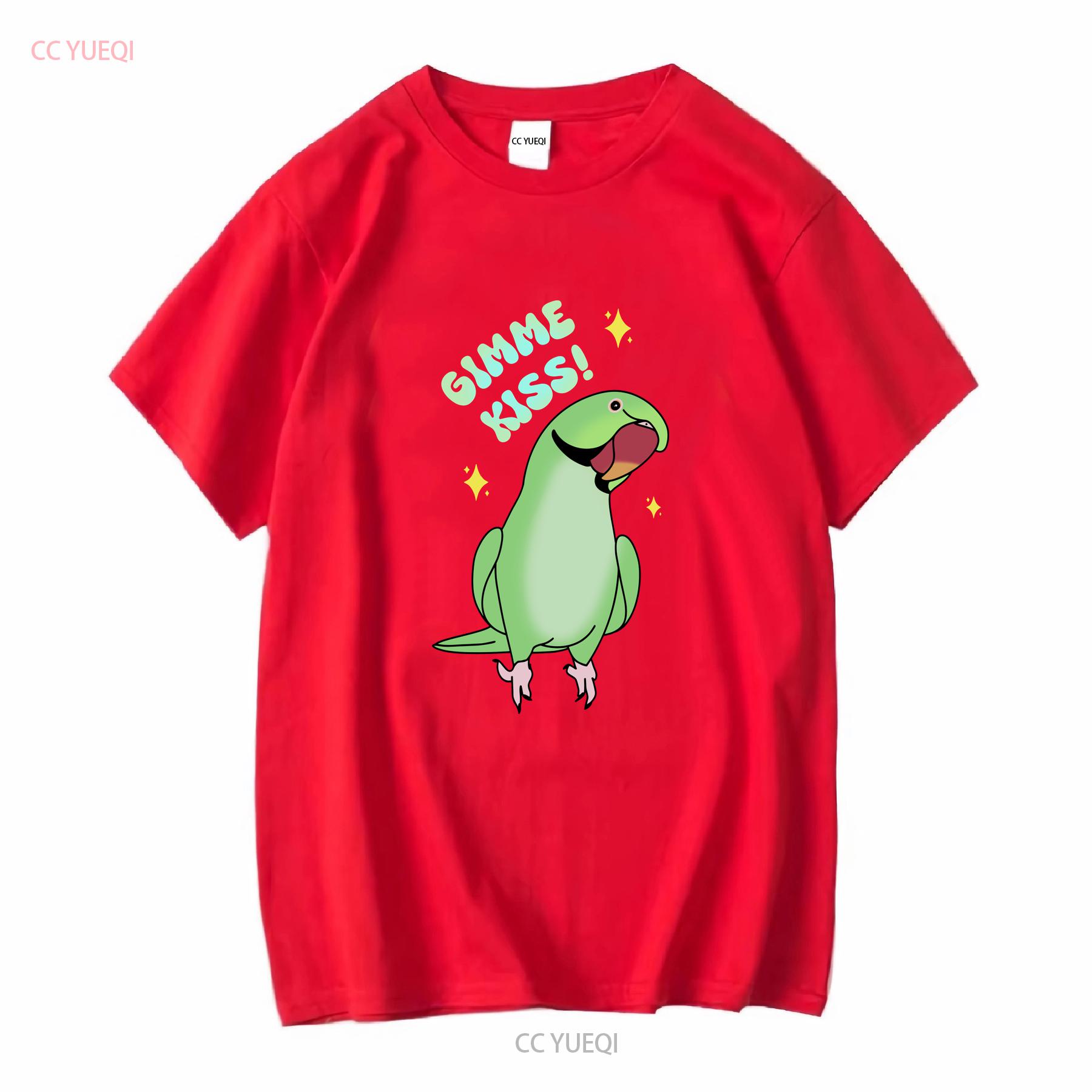 Gimme Kiss Green Ringneck T Shirt Indian Funny Parrot owner gift idea Birb Merch long or short sleeves vintage Washed Stretched S