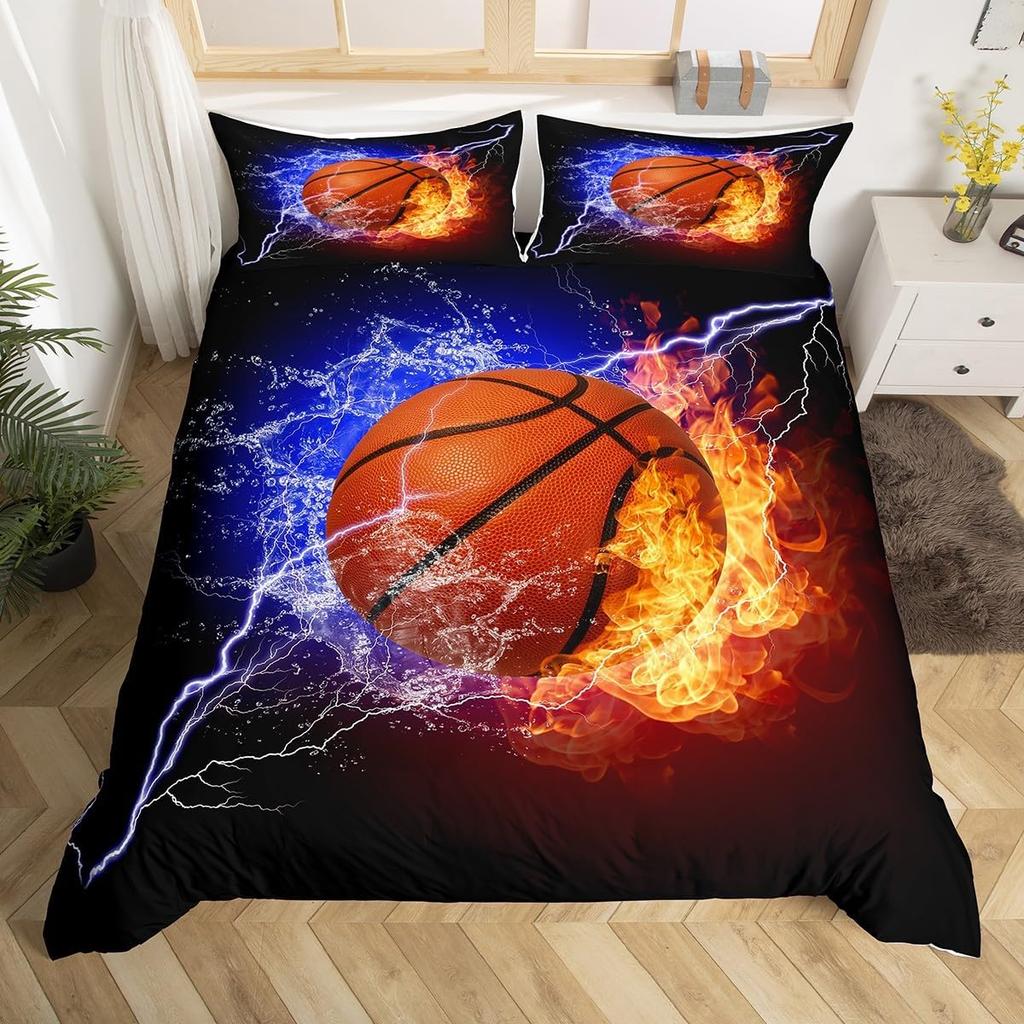 Basketball Duvet Cover Twin Queen For Boys Teens Bedroom Sports Games Bedding Set Rustic Farmhouse Wooden Board Comforter Cover