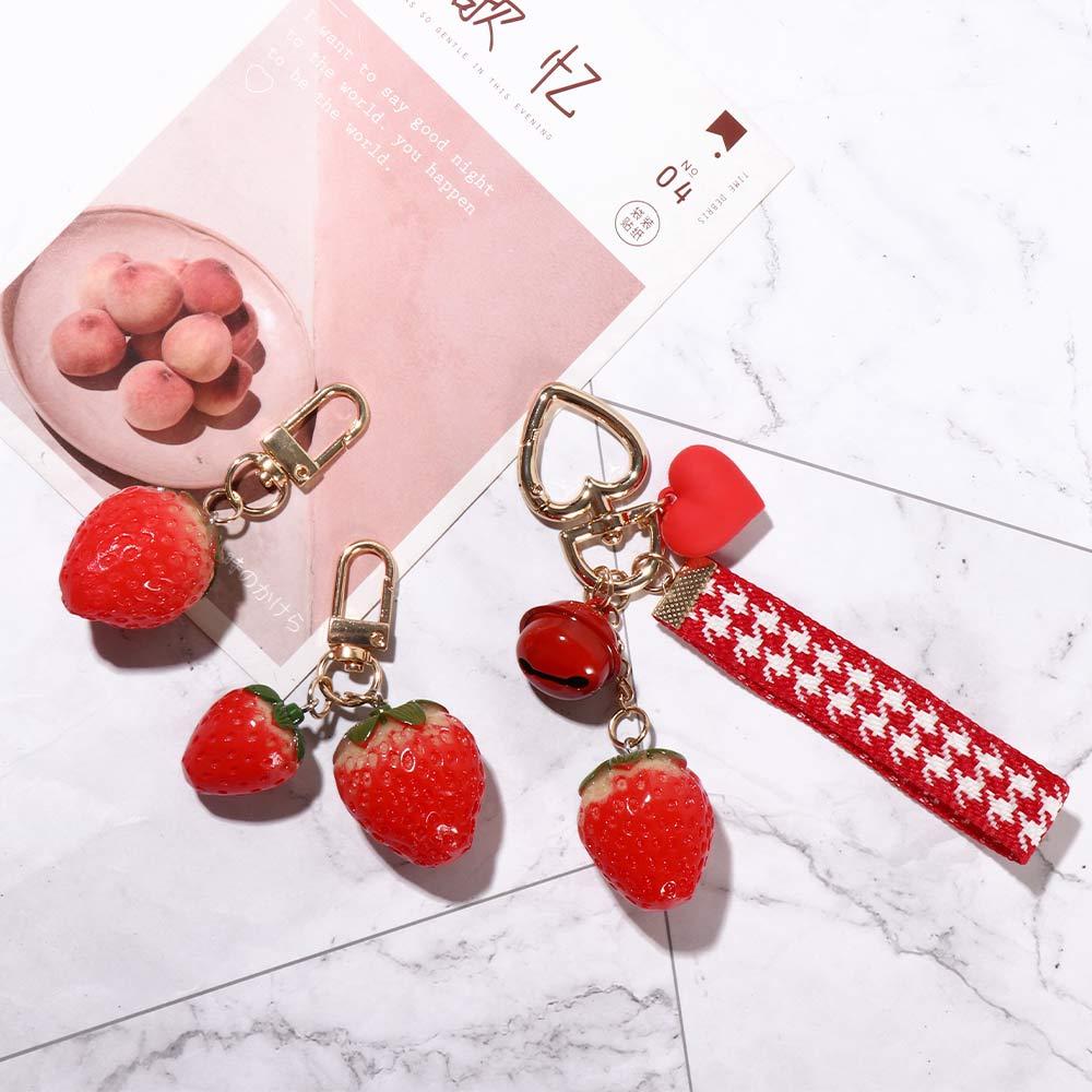 Key Holder Simulation Fruit Backpack Pendant Bell KeyRing Strawberry Keychain Jewelry Gift Keyrings
