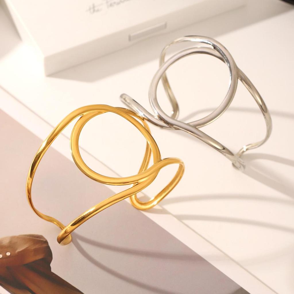 Geometric Stainless Steel Adjustable Bangle Bracelet - Non-fading, Simple, and Versatile Jewelry for Women