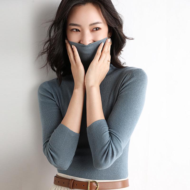 Women's Slim Fit High Neck Wool Sweater - Lightweight, Sheer Base Layer for Spring and Autumn