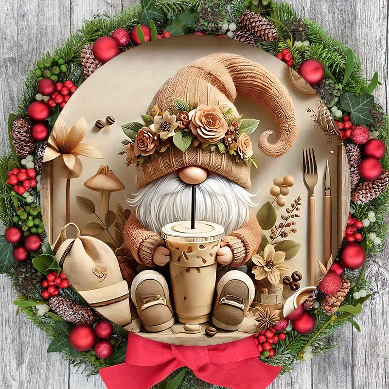 Christmas Hot Cocoa Wooden Sign with Adorable Gnome Pattern - Navidad Round Sign for Front Door, Wall Hanging Decor - Ideal Christmas Gift