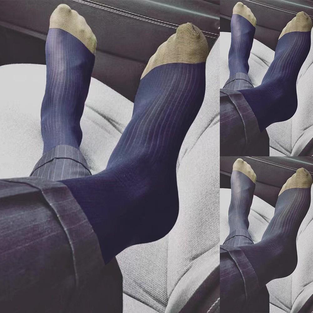 Șosete mătăsos pentru bărbați cu dungi ultra subțiri, respirabile, până la genunchi