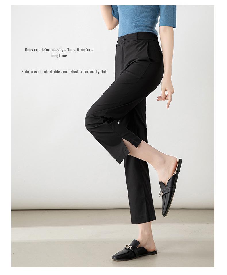 2025 Spring/Summer Women's High Waist Mugwort Tencel Cigarette Pants – Loose, Nine-Point Slit Casual Wear