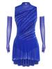Girls Sleeveless Sparkly Rhinestones Backless Lyrical Dress Mesh Gloves Dancewear