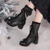 Winter Girls Ankle Boots Sweet Lolita Bowknot Lace Party Wedding Shoes Women High Heels Girls Princess Cosplay Fur Boots 30-43