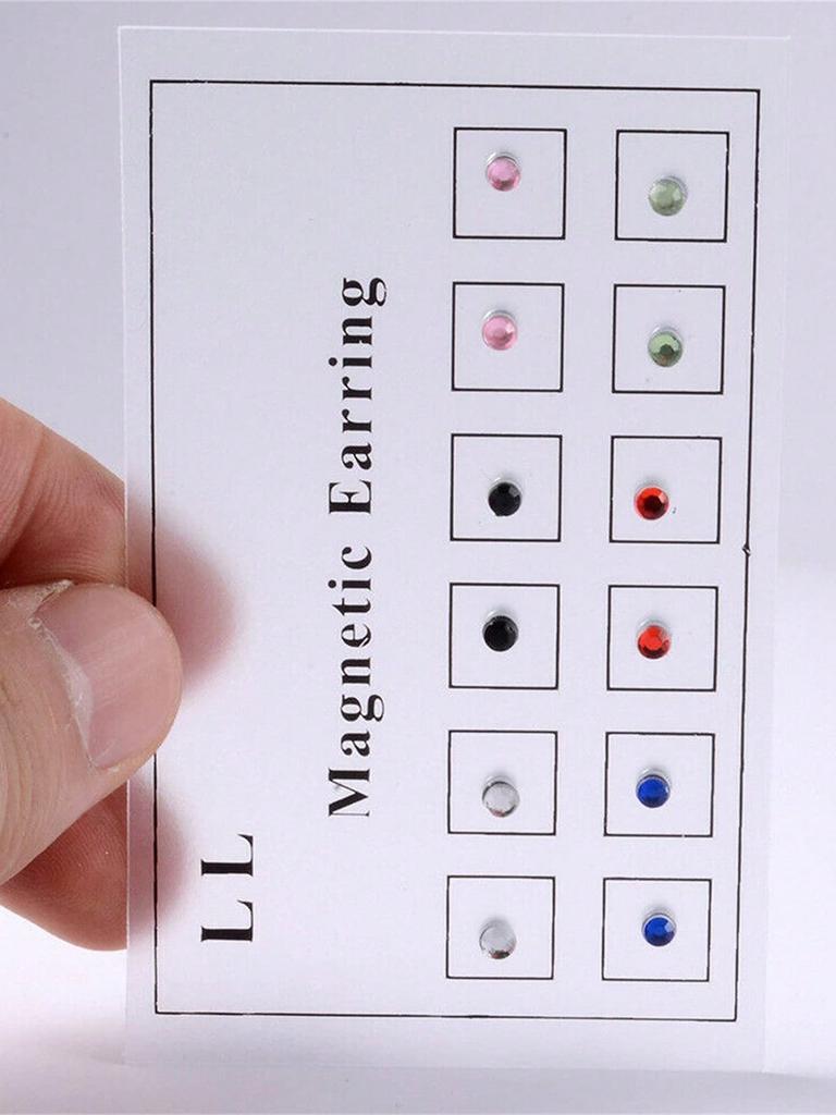 12PCS/Card  Crystal Magnetic Stud Earrings Magnet Nose Ear Lip Stud Earrings Non-Piercing Crystal Fake Nasolabial Ring Clip