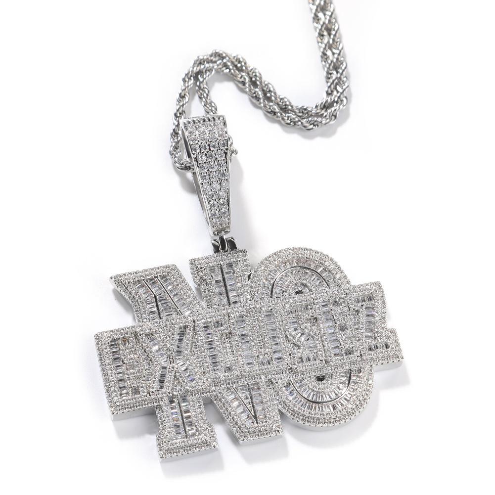 Niche design alphabet hip-hop necklace micro-inlaid zircon fashion personality unisex trendy brand pendant with twist chain