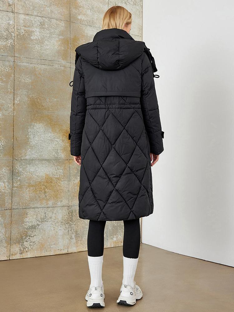 PINK CHIC 2025 New Winter Coat Women Down Jackets High Quality Rhombic Warm Lace up Hooded Long version Female Parka W6553