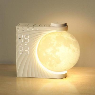 AJ320 Mondlampe Wecker: Doppelwecker, Timer, Weißes Rauschen, Naturgeräusche, Siebenfarbiges Umgebungslicht.