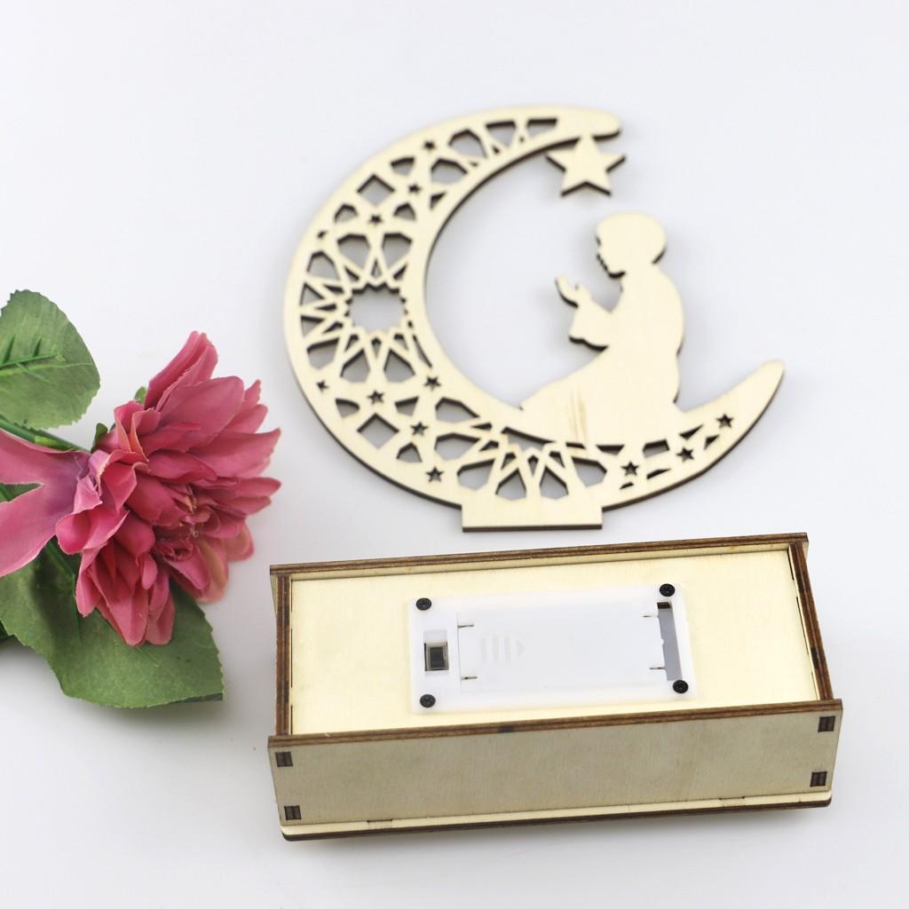 Hölzerne Ramadan Eid Mubarak-Dekorationen für Zuhause, Mond, LED-Kerzen, Licht